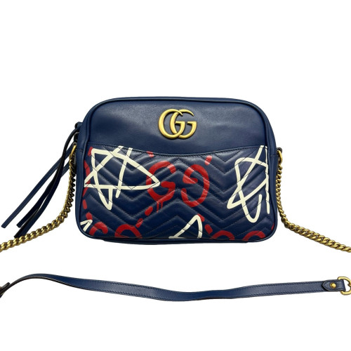 Gucci Small GG Marmont Chain Shoulder Bag Calfskin Blue
