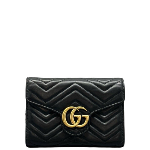 Gucci Matelasse GG Marmont Chain Wallet Calfskin Black