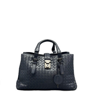 Bottega Veneta Medium Roma Tote Bag Calfskin Intrecciato Dark Blue