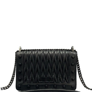 Miu Miu Studded Flap Bag Crumpled Lambskin Black