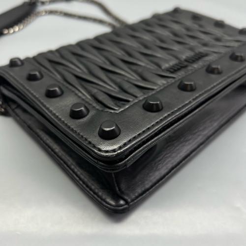 Miu Miu Studded Flap Bag Crumpled Lambskin Black