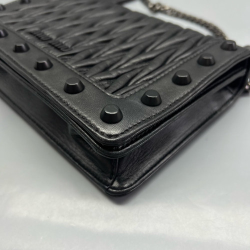 Miu Miu Studded Flap Bag Crumpled Lambskin Black