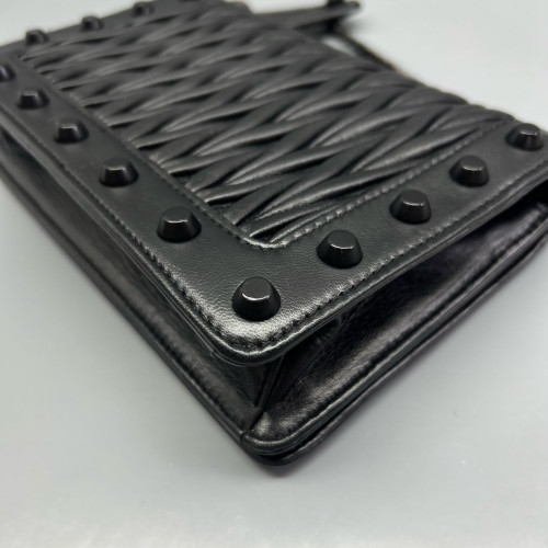 Miu Miu Studded Flap Bag Crumpled Lambskin Black