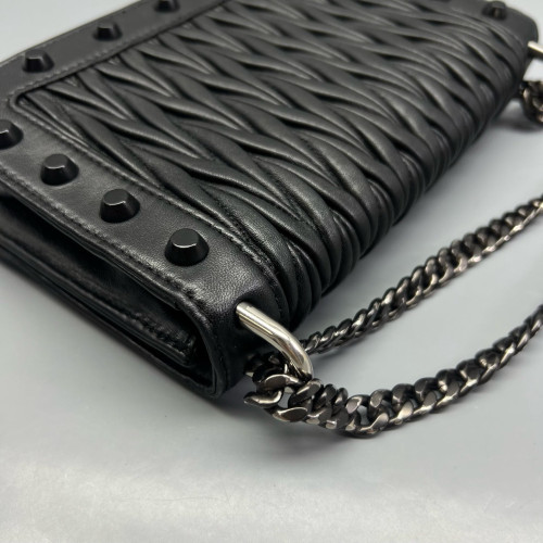 Miu Miu Studded Flap Bag Crumpled Lambskin Black