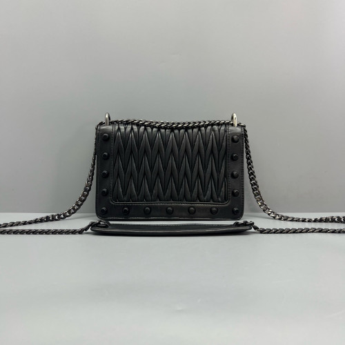 Miu Miu Studded Flap Bag Crumpled Lambskin Black
