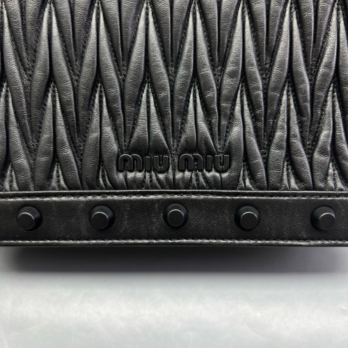 Miu Miu Studded Flap Bag Crumpled Lambskin Black