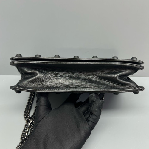 Miu Miu Studded Flap Bag Crumpled Lambskin Black