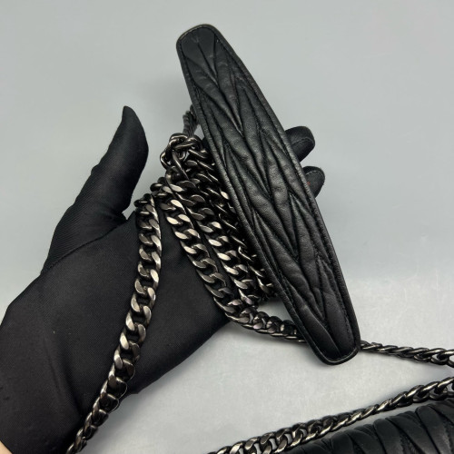 Miu Miu Studded Flap Bag Crumpled Lambskin Black