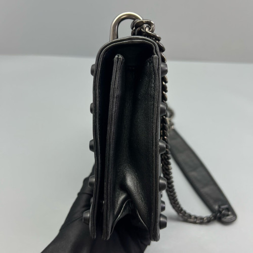 Miu Miu Studded Flap Bag Crumpled Lambskin Black