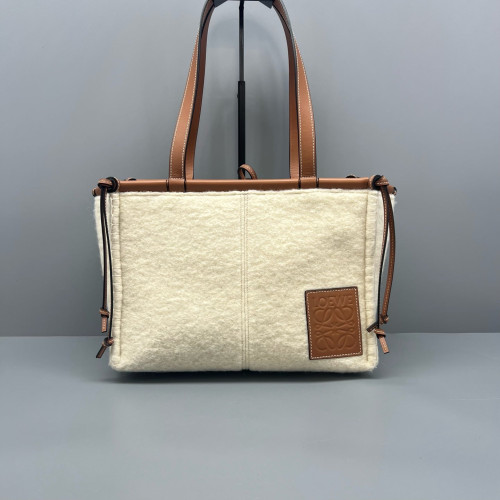 Loewe Small Cushion Tote Woolen Calfskin Beige Mystic White Brown