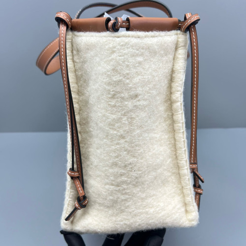 Loewe Small Cushion Tote Woolen Calfskin Beige Mystic White Brown