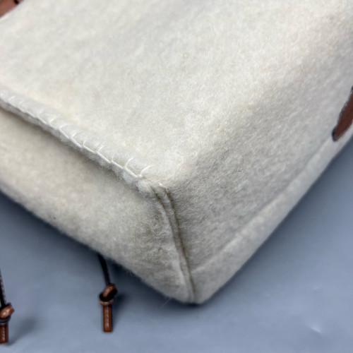 Loewe Small Cushion Tote Woolen Calfskin Beige Mystic White Brown
