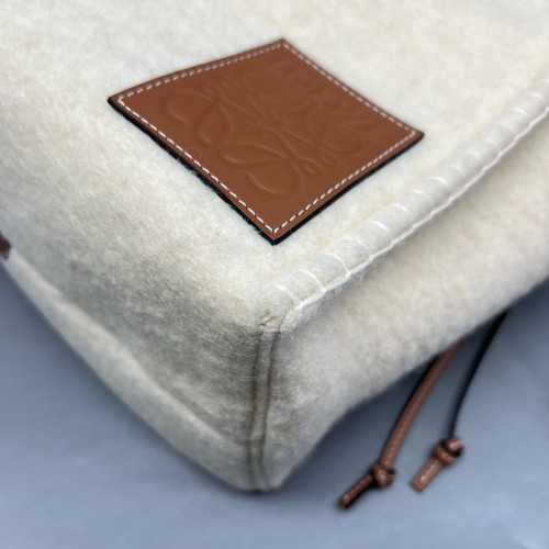 Loewe Small Cushion Tote Woolen Calfskin Beige Mystic White Brown