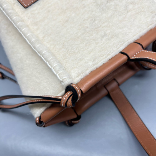 Loewe Small Cushion Tote Woolen Calfskin Beige Mystic White Brown