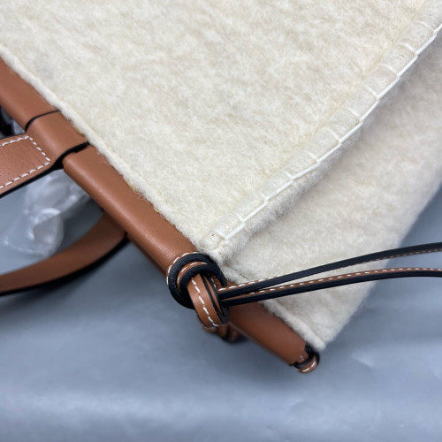 Loewe Small Cushion Tote Woolen Calfskin Beige Mystic White Brown