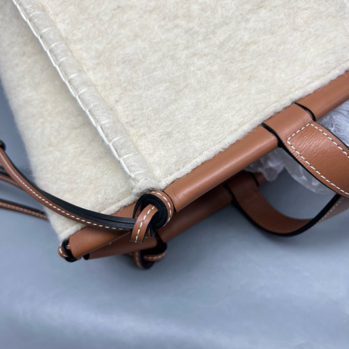 Loewe Small Cushion Tote Woolen Calfskin Beige Mystic White Brown
