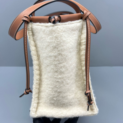 Loewe Small Cushion Tote Woolen Calfskin Beige Mystic White Brown