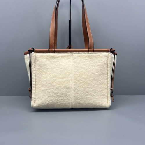 Loewe Small Cushion Tote Woolen Calfskin Beige Mystic White Brown