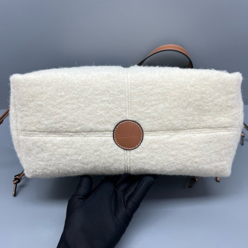 Loewe Small Cushion Tote Woolen Calfskin Beige Mystic White Brown