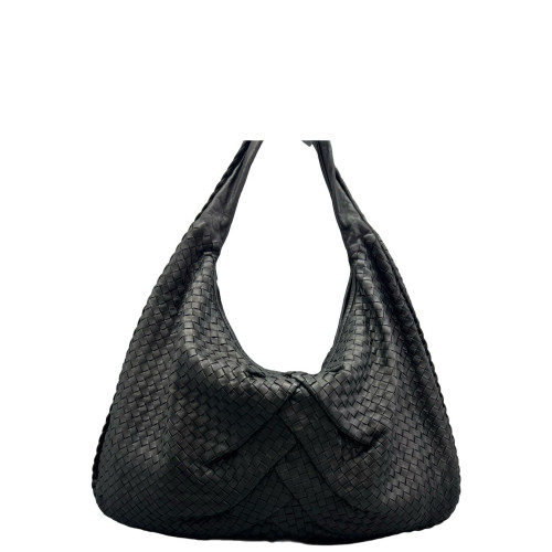 Bottega Veneta Maxi Veneta Hobo Calfskin Intrecciato Black