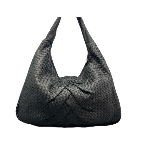 Bottega Veneta Maxi Veneta Hobo Calfskin Intrecciato Black