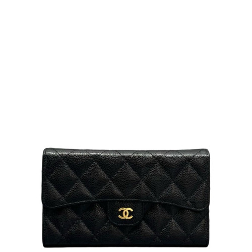 Chanel Quilted Continental Wallet Calfskin Black