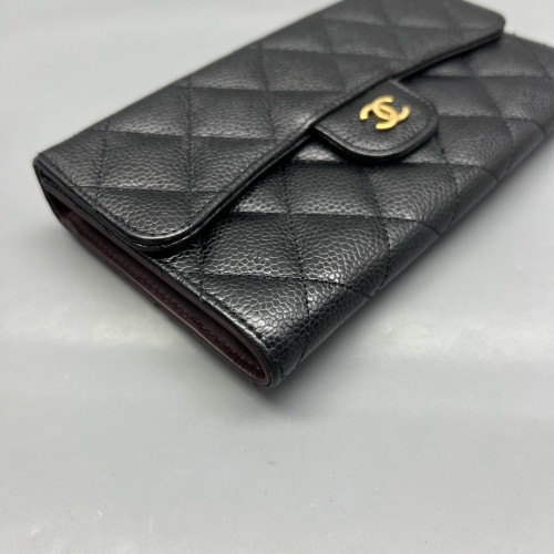 Chanel Quilted Continental Wallet Calfskin Black