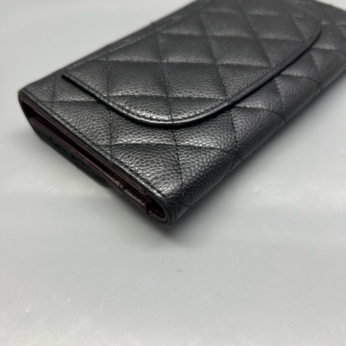 Chanel Quilted Continental Wallet Calfskin Black