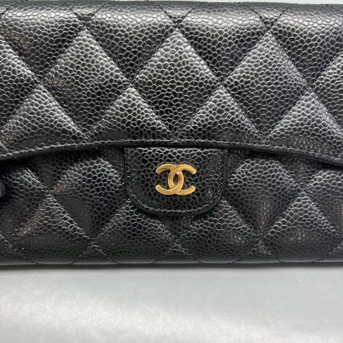 Chanel Quilted Continental Wallet Calfskin Black