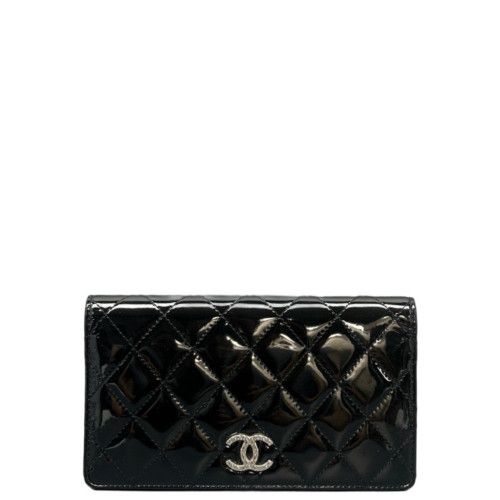 Chanel Quilted Continental Wallet Patent Calfskin Black