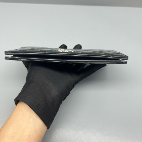 Chanel Quilted Continental Wallet Patent Calfskin Black
