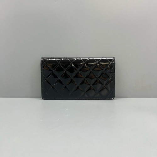 Chanel Quilted Continental Wallet Patent Calfskin Black