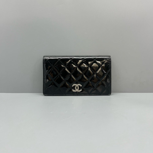 Chanel Quilted Continental Wallet Patent Calfskin Black