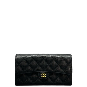 Chanel Quilted Yen Wallet Calfskin Black