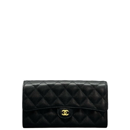 Chanel Quilted Yen Wallet Calfskin Black