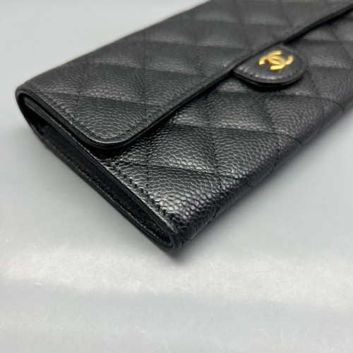 Chanel Quilted Yen Wallet Calfskin Black
