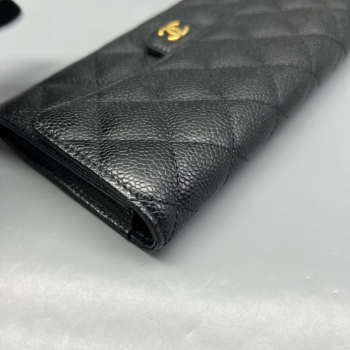Chanel Quilted Yen Wallet Calfskin Black