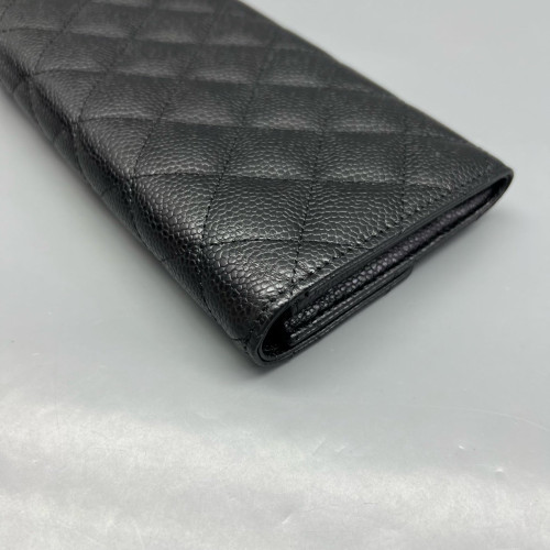 Chanel Quilted Yen Wallet Calfskin Black