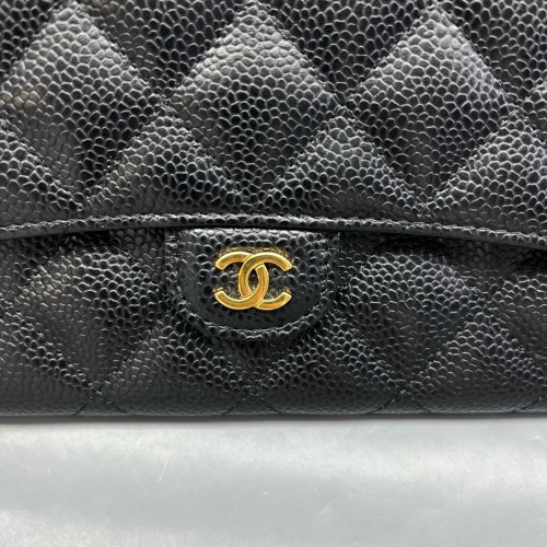 Chanel Quilted Yen Wallet Calfskin Black