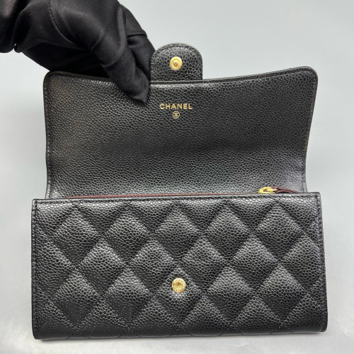 Chanel Quilted Yen Wallet Calfskin Black