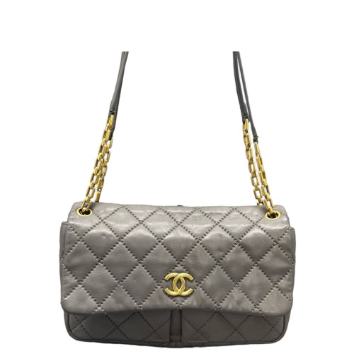 Chanel Quilted Flap Bag Calfskin Grey Chanel Quilted Flap Bag Calfskin Grey