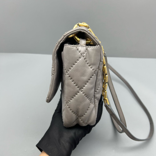 Chanel Quilted Flap Bag Calfskin Grey Chanel Quilted Flap Bag Calfskin Grey