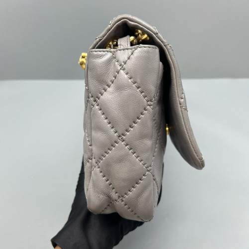 Chanel Quilted Flap Bag Calfskin Grey Chanel Quilted Flap Bag Calfskin Grey