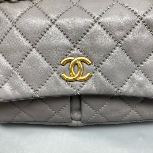 Chanel Quilted Flap Bag Calfskin Grey Chanel Quilted Flap Bag Calfskin Grey