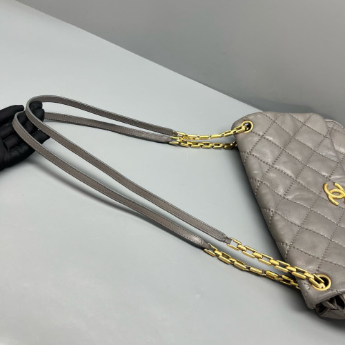 Chanel Quilted Flap Bag Calfskin Grey Chanel Quilted Flap Bag Calfskin Grey