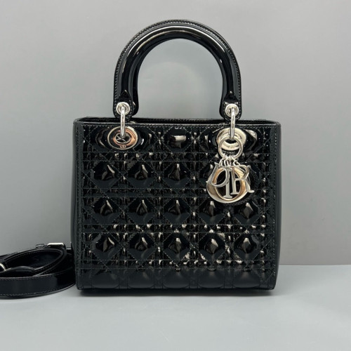 Dior Medium Lady Dior Patent Calfskin Black