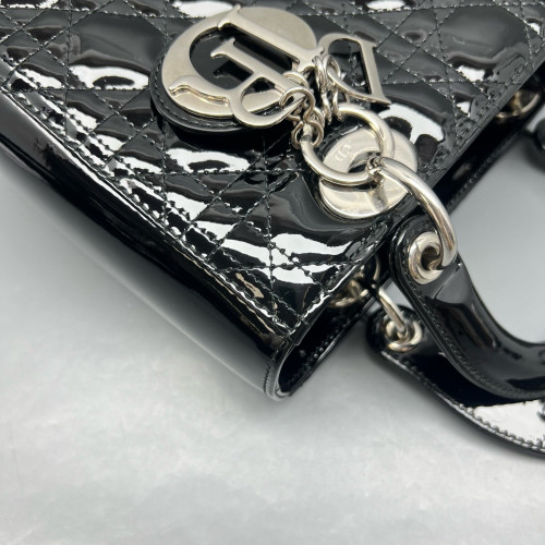 Dior Medium Lady Dior Patent Calfskin Black