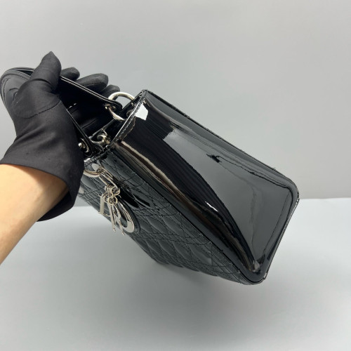 Dior Medium Lady Dior Patent Calfskin Black
