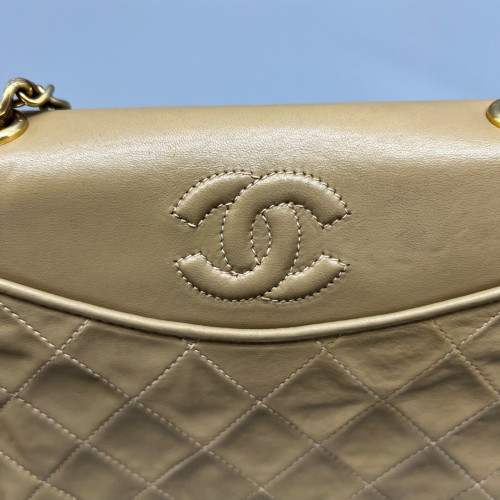 Chanel Quilted Shoulder Bag Calfskin Natural Tan