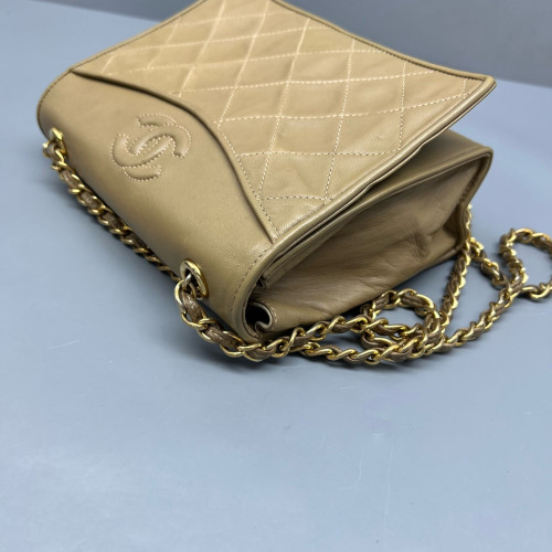 Chanel Quilted Shoulder Bag Calfskin Natural Tan